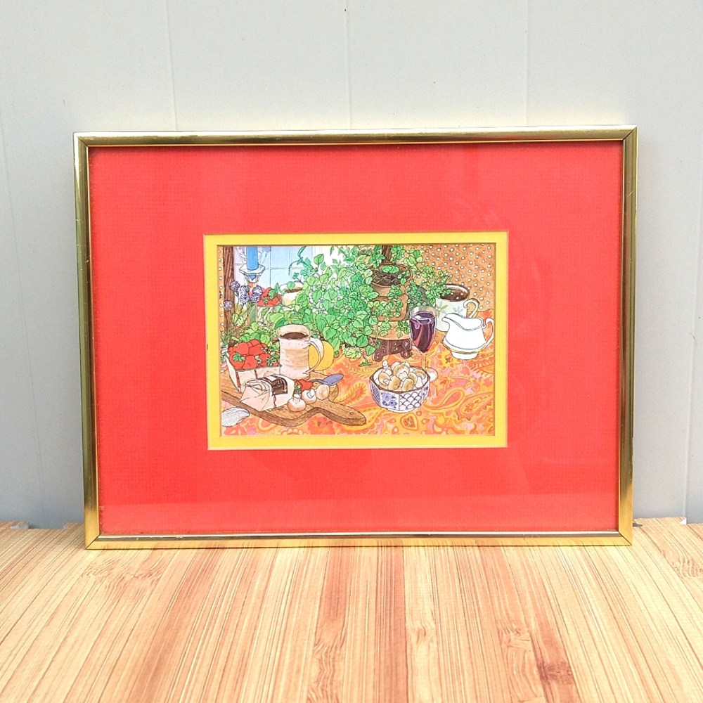 Nell Melcher Watercolor Framed Lithograph "Red Paisley"